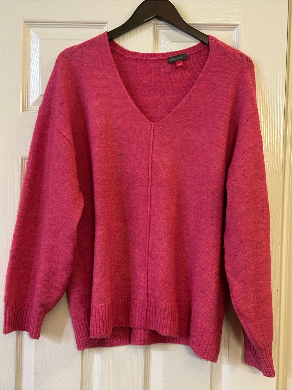 Vince Camuto Raspberry Pink V-Neck Sweater L